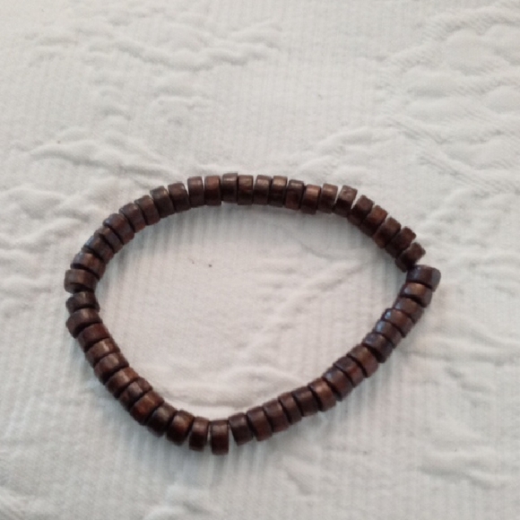 Vintage Multilayer Adjustable Brown Leather and Stretch Wood Bead Bracelet Set - Picture 2 of 6